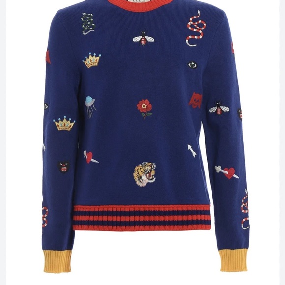 Designer All Over Embroidered Patch Style Fashion Sweater Small/Medium - Picture 16 of 16